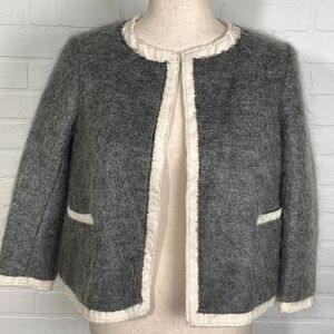 Drawer Suit Jacket Women‎ 1 Gray Beige Fringe Boxy Classic Wool Blend